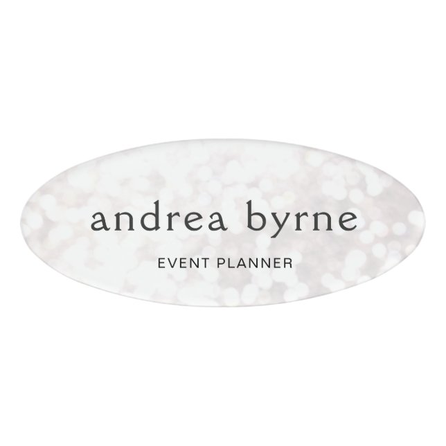 Event Planner White Bokeh Glitter Name Tag (Front)