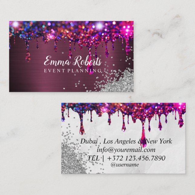 Event Planning Glitter Sparkling Rose  Business Card (Front/Back)