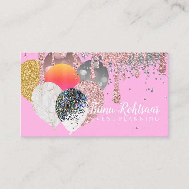 Event Planning Glitter Sparkling Rose Business Card (Front)