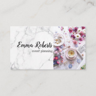 Event Planning Pink Roses Vintage Floral Pattern Business Card