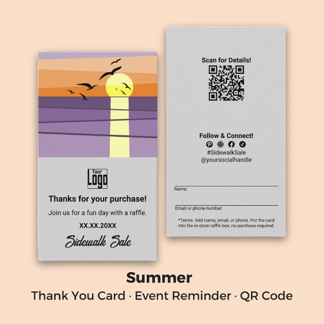 Event Reminder · QR Code · Summer Thank You Business Card (Event Reminder · QR Code · Summer Thank You Business Card)