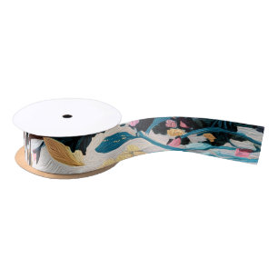 Event Ribbon   Blue & Gold Botanical Celebration W Satin Ribbon