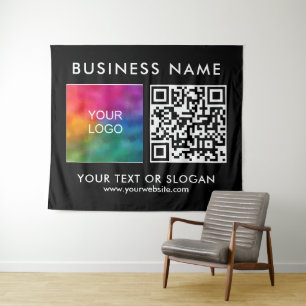 Event Seminar Logo QR Code Large Black Backdrop Tapestry