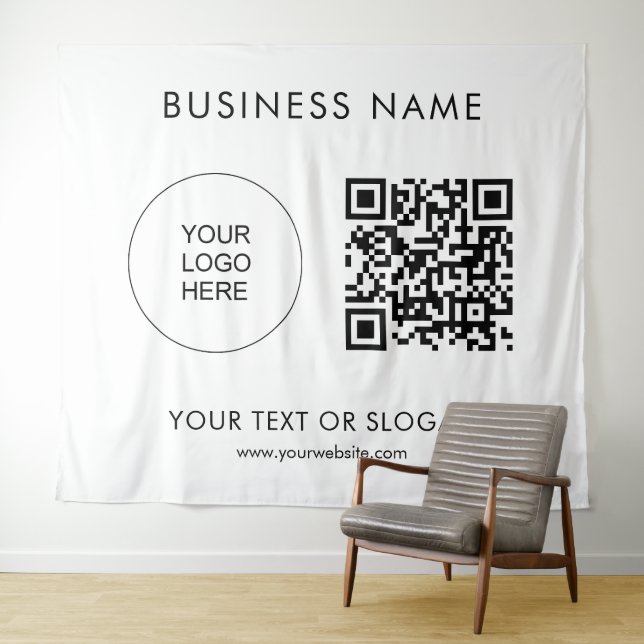 Event Seminar Party Logo Text QR Code Backdrop Tapestry (In Situ (Horizontal))