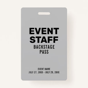 Event Staff Backstage Pass Grey ID Badge