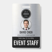 Event Staff ID Badge - Metallic Silver Black