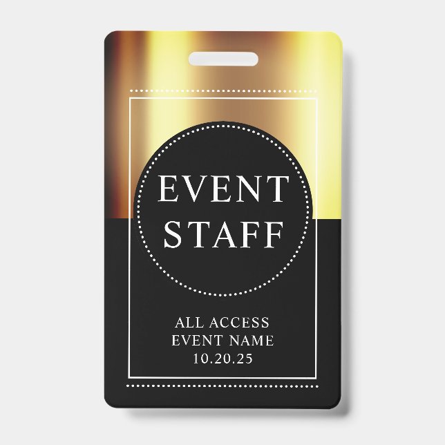 Event Staff Metallic Gold Black Badge ID Badge (Front)