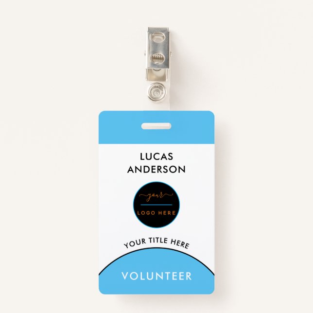 Event Staff Modern Name Badge Custom Logo Black ID Badge (Front with Clip)