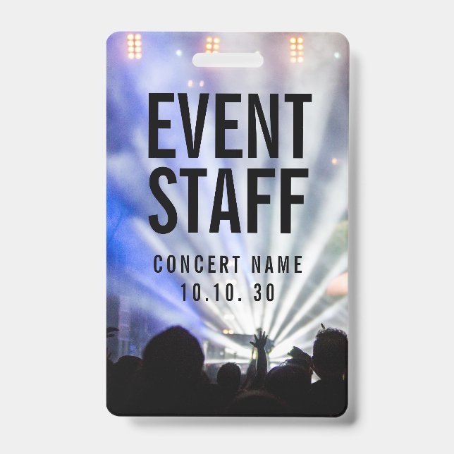 Event Staff Photo Custom Name Lights Concert ID Badge (Front)