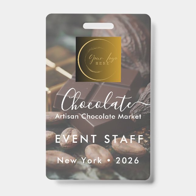 Event Staff Photo Qr Code Logo Chocolate Festival ID Badge (Front)