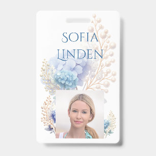 Event Stylist Powder Blue Hydrangea Watercolor ID Badge