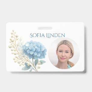 Event Stylist Powder Blue Hydrangea Watercolor ID Badge