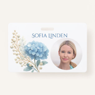 Event Stylist Powder Blue Hydrangea Watercolor ID Badge