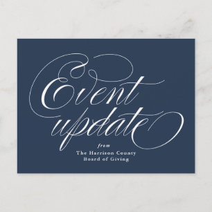 Event update navy blue postcard