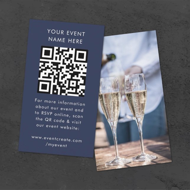 Event Website | Navy Blue Stylish QR Code RSVP Enclosure Card (Versatile event invitation enclosure card template by Guava - simple, smart and customizable)