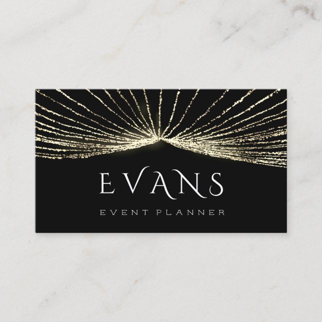 Event Wedding Planner Black Gold Lights Luminous Business Card (Front)