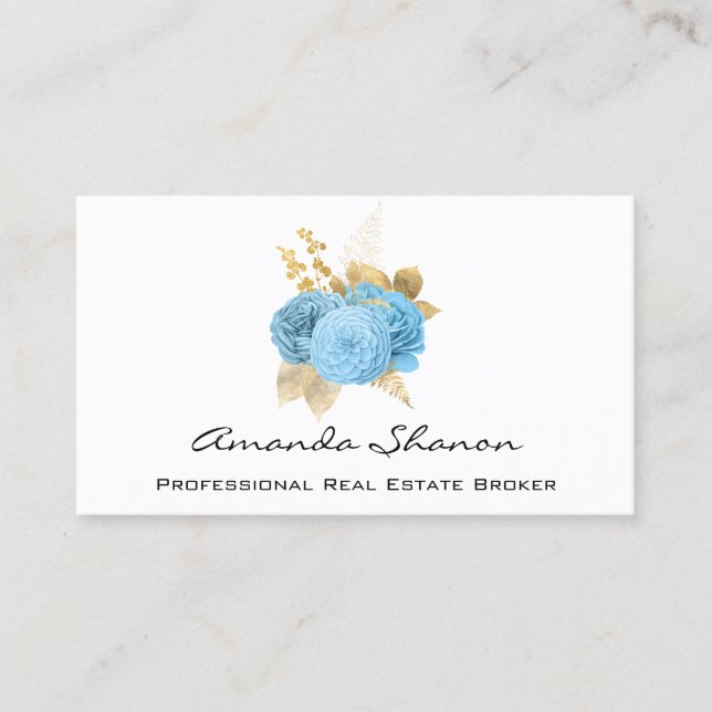 Event Wedding Planner Blue Gold Roses Logo QR CODE Business Card (Front)