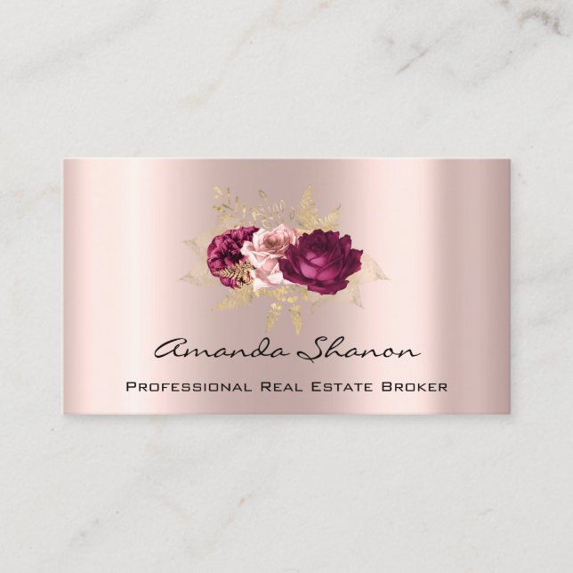 Event Wedding Planner Florals Rose Marsala QR Code Business Card (Front)