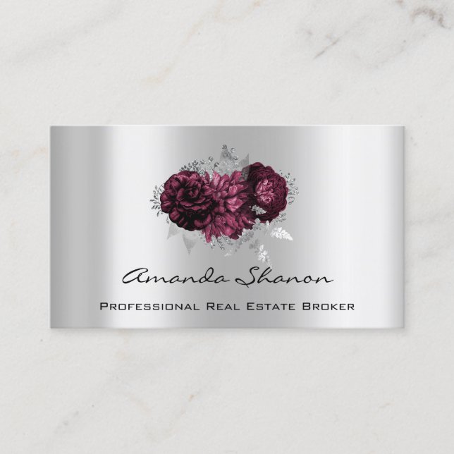 Event Wedding Planner Marsala Silver Logo QRCODE  Business Card (Front)