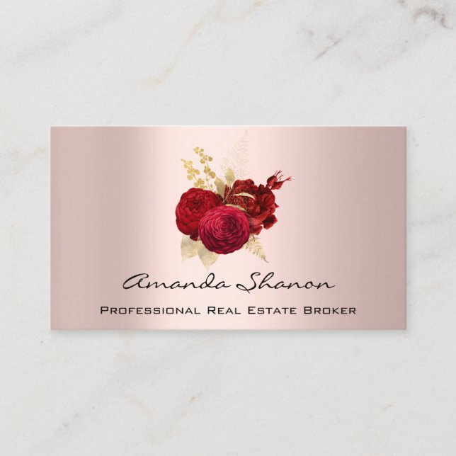 Event Wedding Planner Red Gold Roses Logo QR CODE  Business Card (Front)