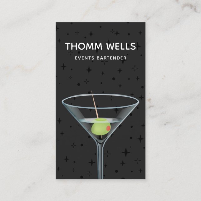 Events Bartender Festive Business Card (Front)