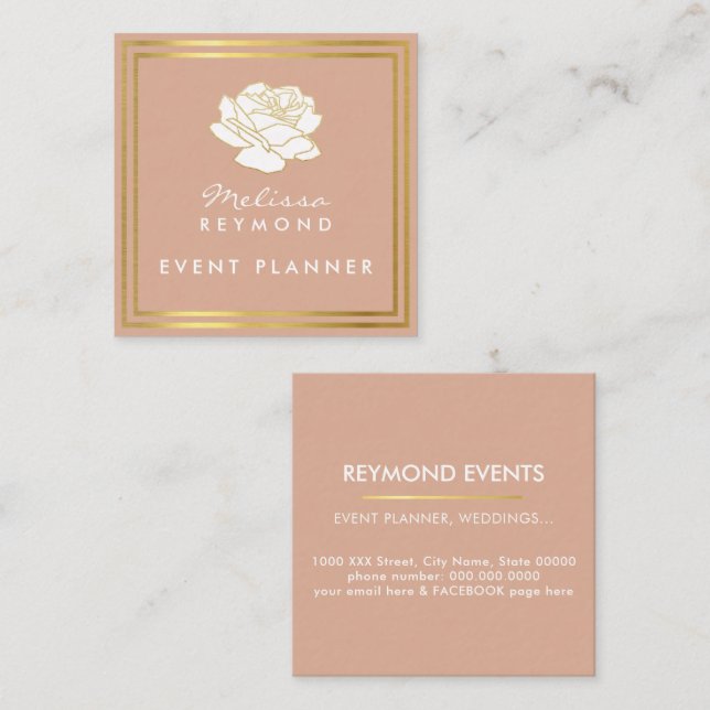 Events Floral Dusty Rose Square Business Card (Front/Back)