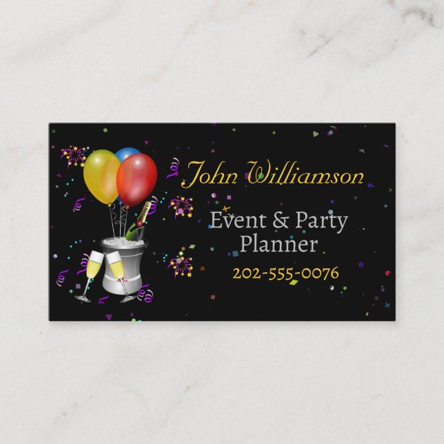 Events Party Planner Celebration Wine Business Card (Front)