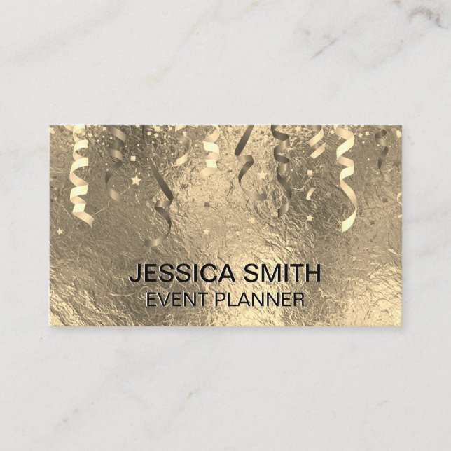 Events Party Popper and Confetti | Gold Foil Business Card (Front)