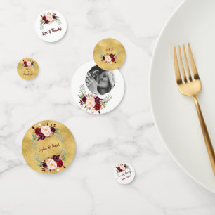 Events Wedding Birthday Burgundy Floral Gold Confetti