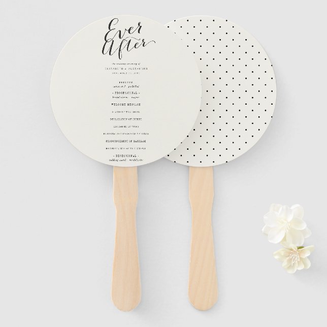 Ever After Calligraphy Script Chic Wedding Program Hand Fan (Front and Back)