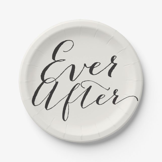 Ever After Classic Script Chic Calligraphy Wedding Paper Plate (Front)