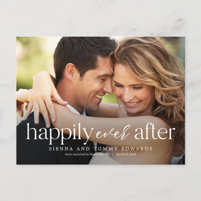 Ever After Editable Colour Wedding Announcement Postcard (Front)