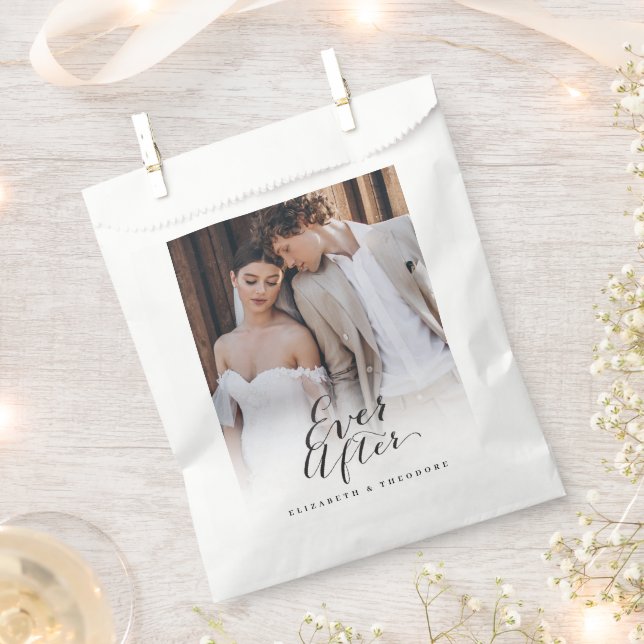 Ever After Script Calligraphy Chic Photo Wedding Favour Bags (Clipped)