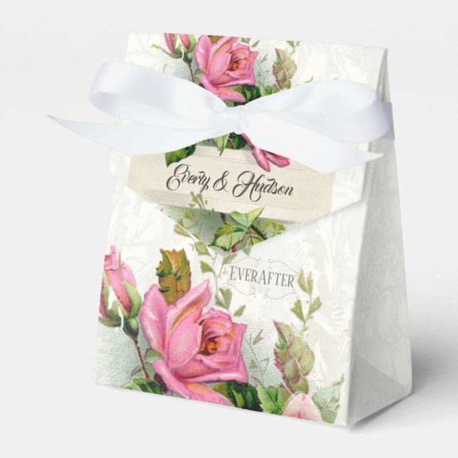Ever After Vintage Pink Wedding Roses Favour Box (Front Side)
