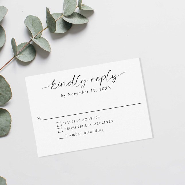 Ever After Wedding Minimal Script Kindly Reply RSVP Card (Creator Uploaded)
