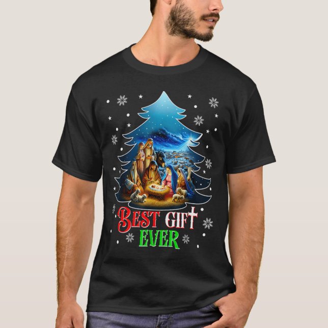 Ever Christmas Jesus Nativity Scene Merry Christma T-Shirt (Front)