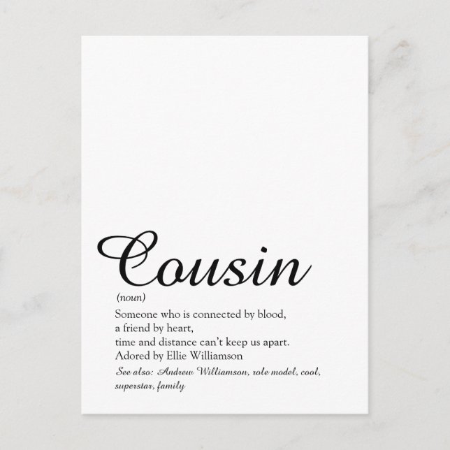 Ever Cousin Definition Elegant Script Postcard (Front)