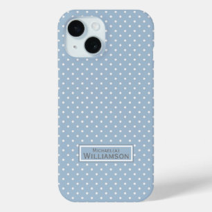 Ever Fashionable: Powder Blue and White Polka Dots iPhone 15 Case