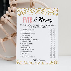 Ever or Never Editable Bridal Shower game Card