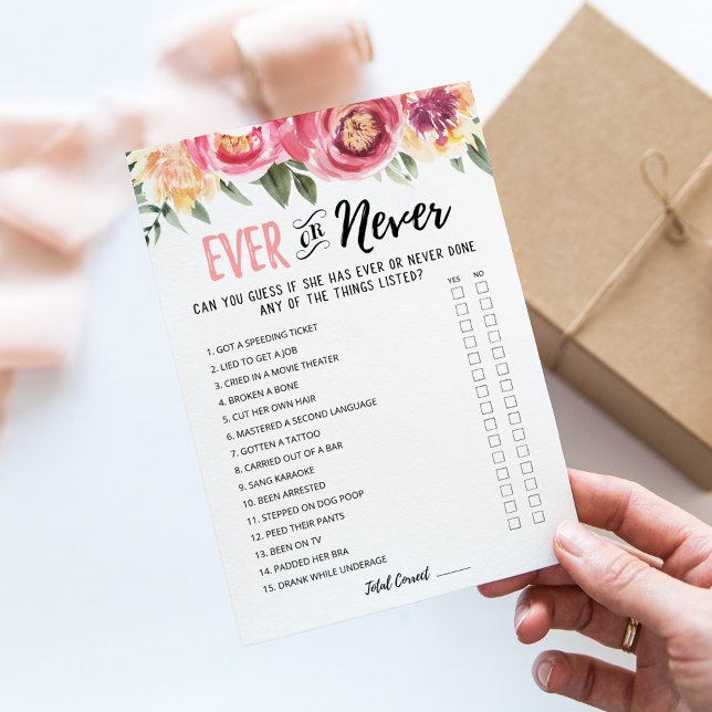 Ever or Never Editable Bridal Shower game Card (Creator Uploaded)