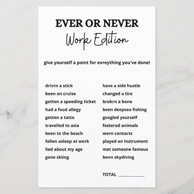 Ever or Never Work Game, Office Party Games (Front)
