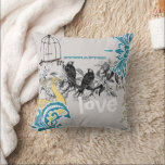 Everafter Bride Teal Yellow Grey Peacock Birdcage Cushion<br><div class="desc">You Personalise this Whimsical Teal Yellow & Grey Vintage Love Bird Peacock Birdcage Pillow to say anything you like or use the existing everafter love for the Bride or for Valentines Day! - Matching Wedding Invitations - You also choose background colour - to change colour click customise then edit -...</div>