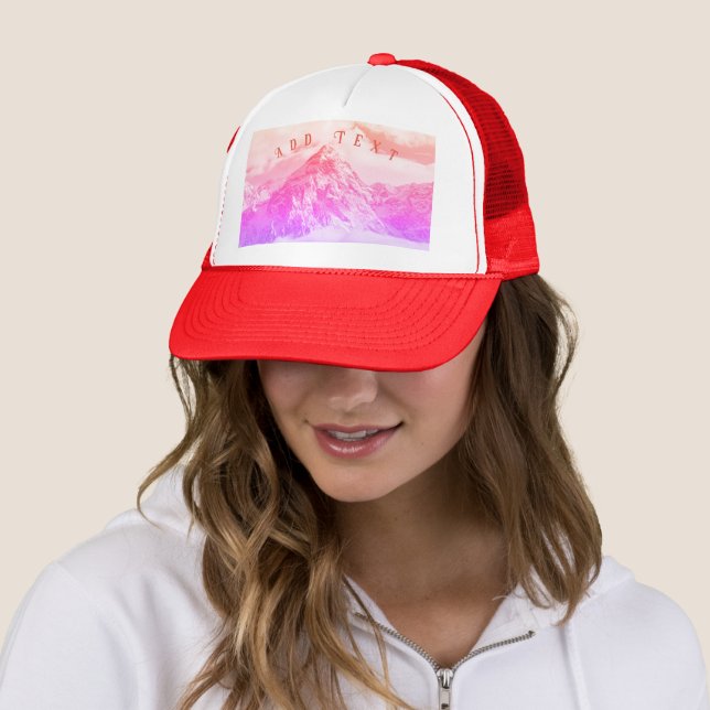 Everest Pink Mountain Image Add Text Printed-Cap Trucker Hat (In Situ)