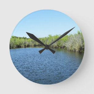 Everglades Mangrove Blue Water Reflections Round Clock
