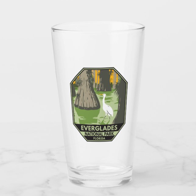 Everglades National Park Florida Egret Vintage Glass (Front)