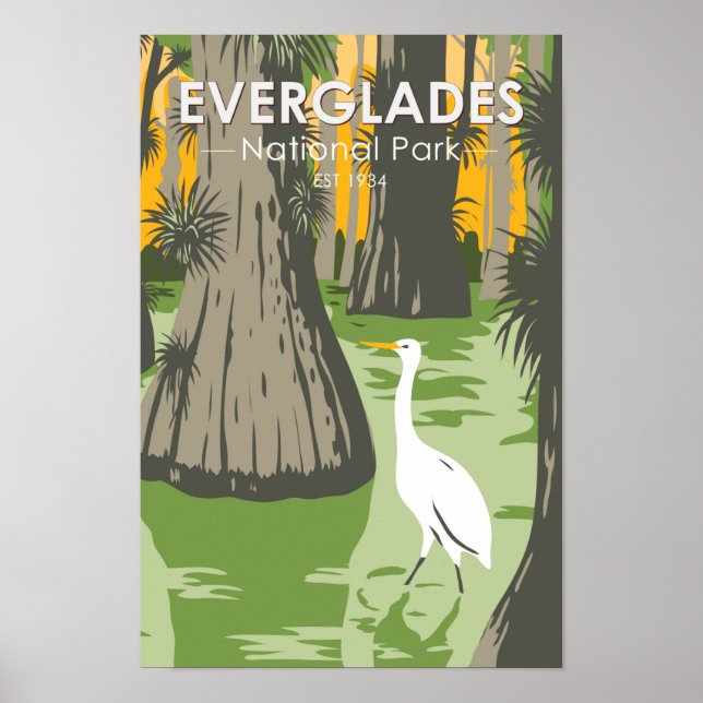  Everglades National Park Florida Egret Vintage  Poster (Front)