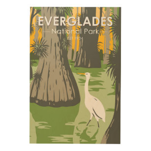 Everglades National Park Florida Egret Vintage Wood Wall Art