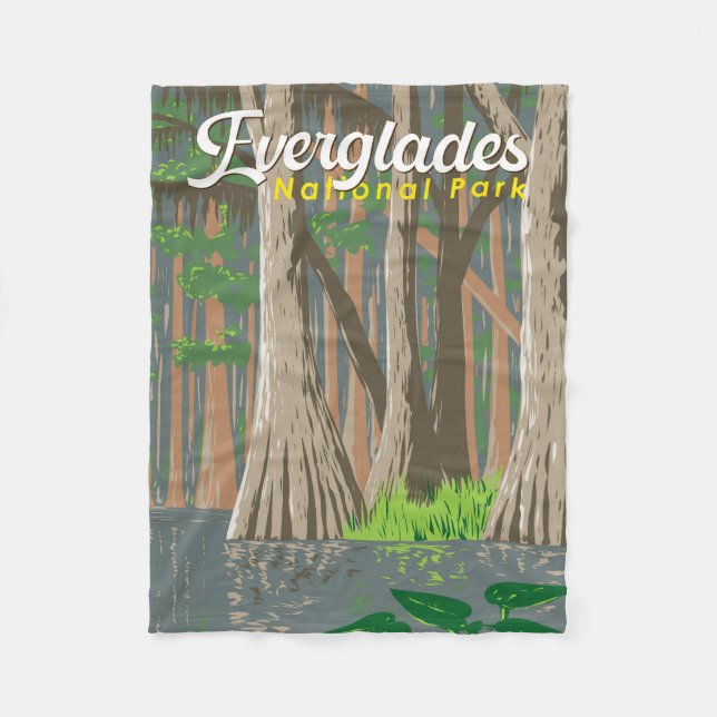 Everglades National Park Illustration Travel Art Fleece Blanket (Front)