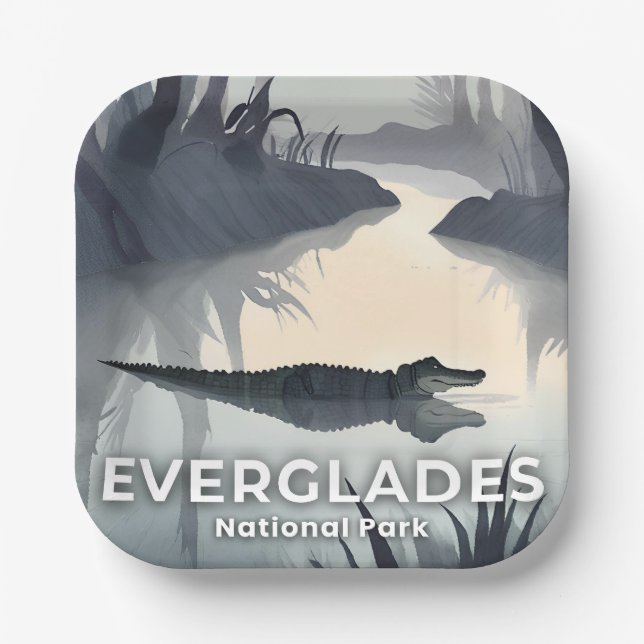 Everglades National Park | Watercolor Alligator Paper Plate (Front)