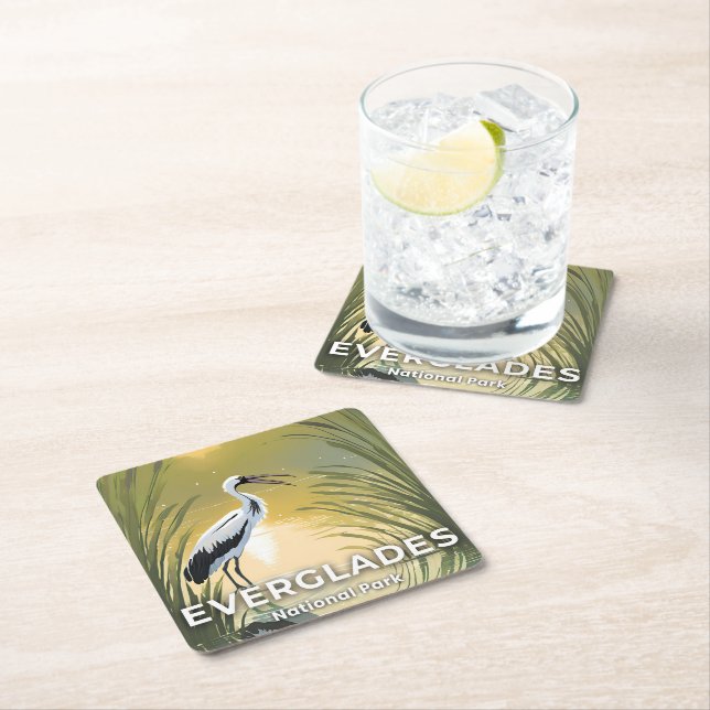 Everglades National Park | Watercolor Stork Square Paper Coaster (Insitu)